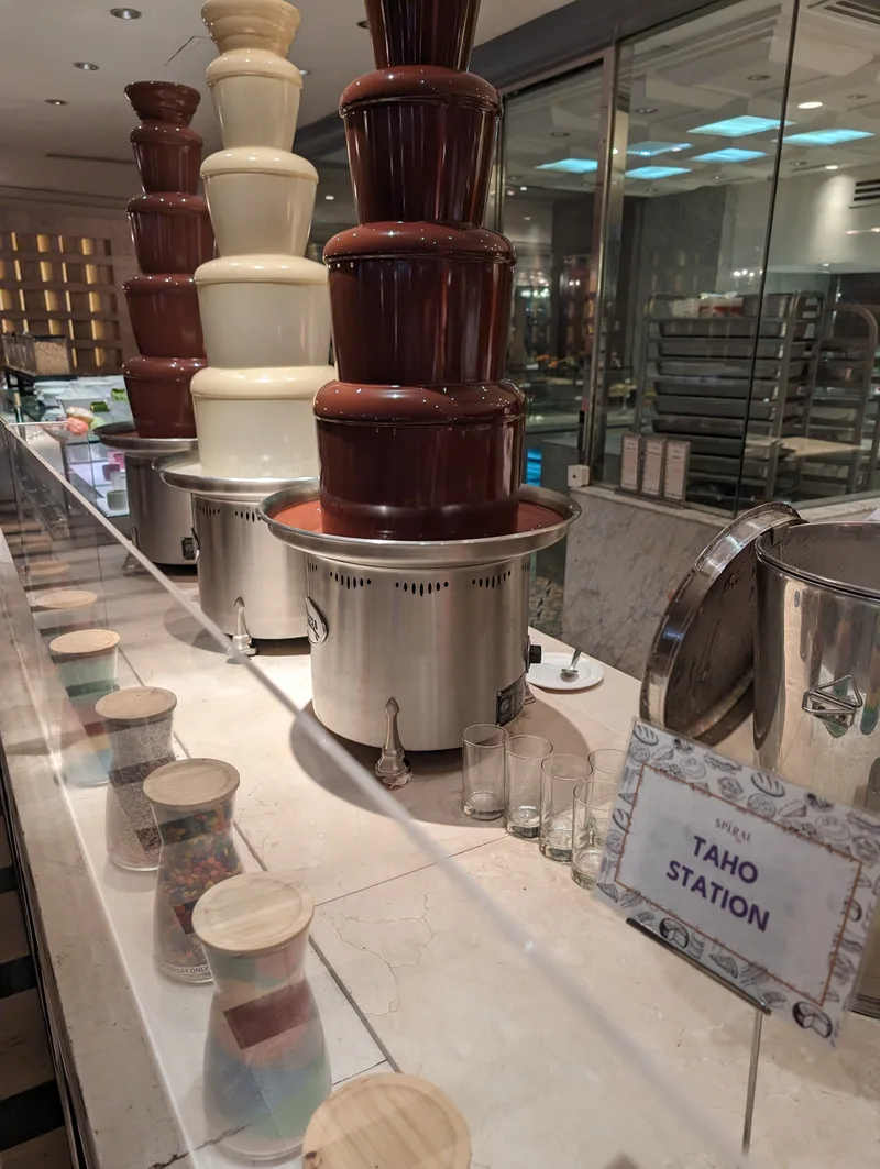 Taho Station with chocolate fountains and toppings at the Spiral buffet at Sofitel Philippine Plaza, Manila.